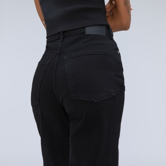 Everlane Jean Black The Way High Curvy Coal Straight Fray Raw Hem Denim - Picture 14 of 14